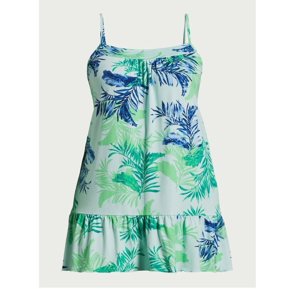 Women's Ruffle Hem Sleeveless Knit Chemise, color : UK Baby jade/ Tropical